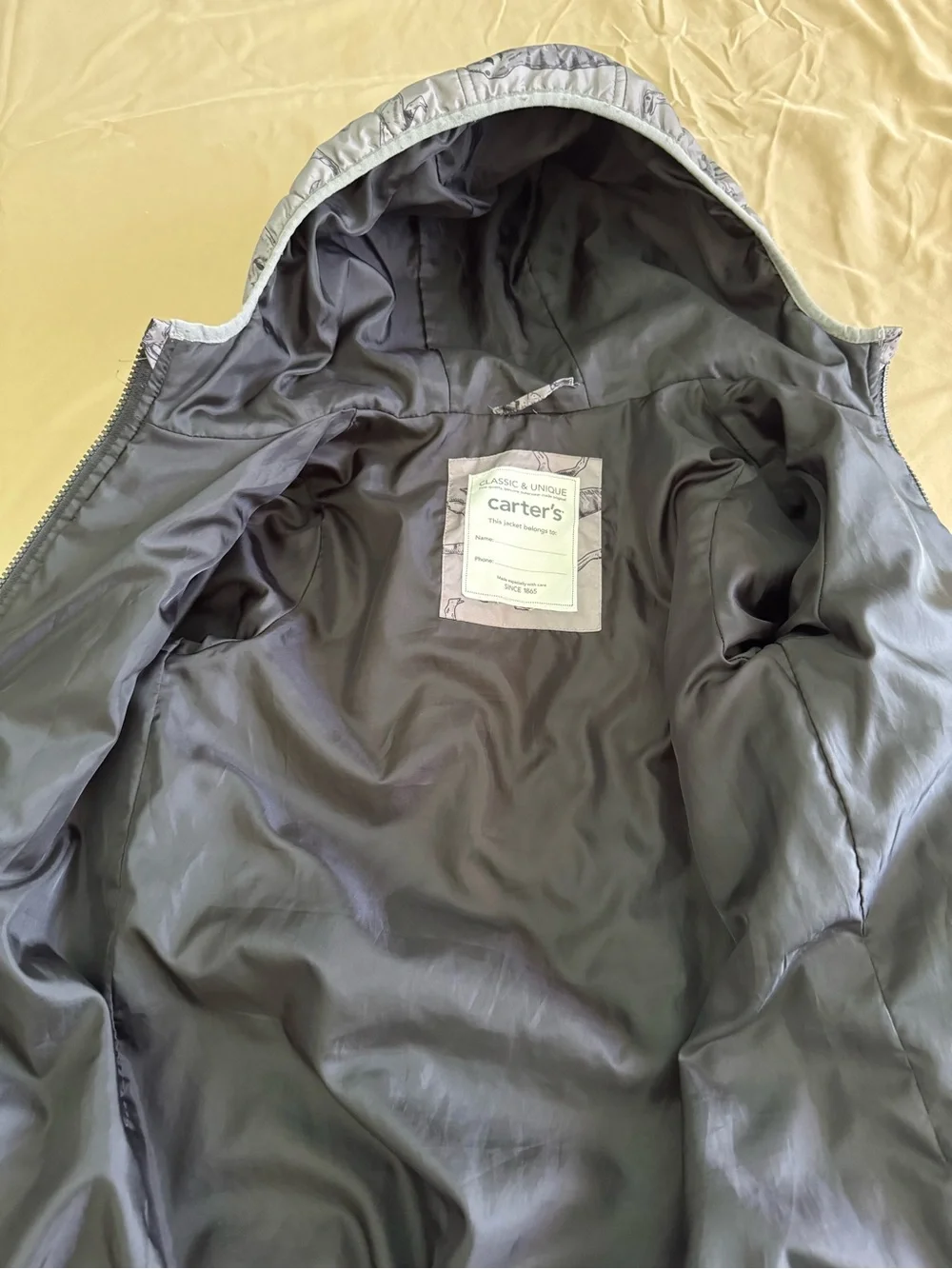 Carter's Light Gray Dinosaur Hooded Puffer Jacket